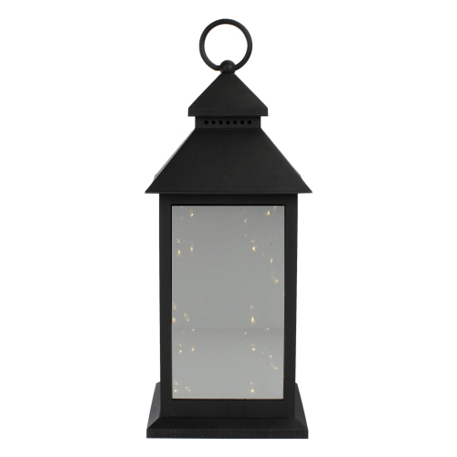 12" Black LED Lighted Battery Operated Lantern Warm White Flickering Light