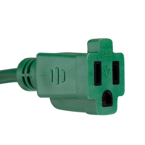20' Green 3-Prong Outdoor Extension Power Cord with Outlet Block