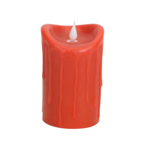 MELROSE  5.5" Red-Orange Dripping Wax Flameless Led Lighted Pillar Candle With Moving Flame
