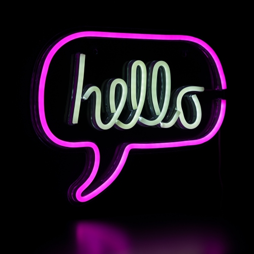 17" Pink and White 'Hello' Word Bubble LED Neon Style Wall Sign