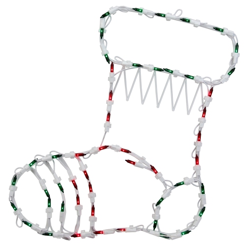 NORTHLIGHT  18" And Green Lighted Stocking Silhouette Window Christmas Decoration In Red