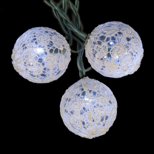 KSA  10 White Led Lace Ball Christmas Lights - 10 Ft Wire In Green