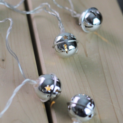 8 White LED Jingle Bell Novelty Christmas Lights - 3 ft Clear Wire