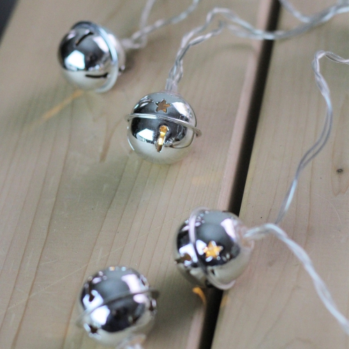 8 White LED Jingle Bell Novelty Christmas Lights - 3 ft Clear Wire