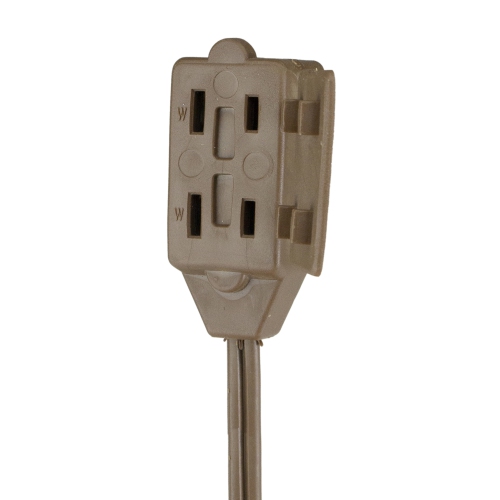 9' Brown Indoor Power Extension Cord with 3-Outlets and Safety Lock