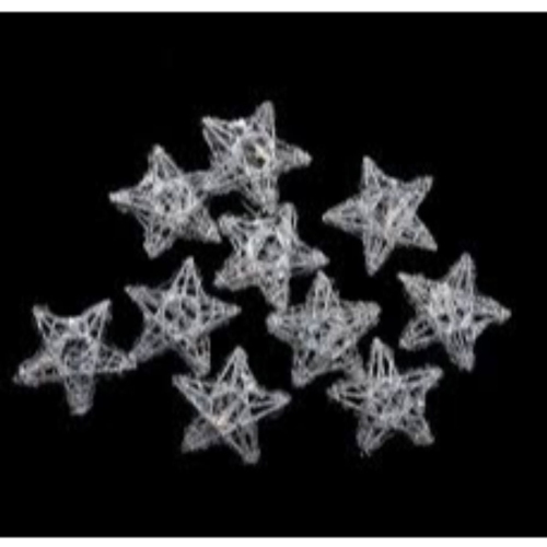 10-Count Battery Operated Warm Clear Sparkling Glittered Star Christmas Light set, 6.6ft Silver Wire