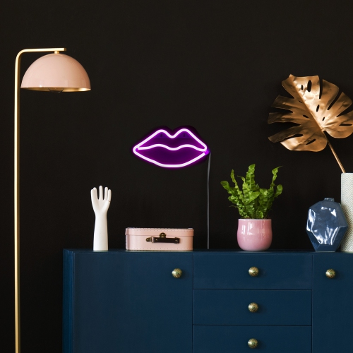 10.5" Pink Lips LED Neon Style Valentine's Day Wall Sign