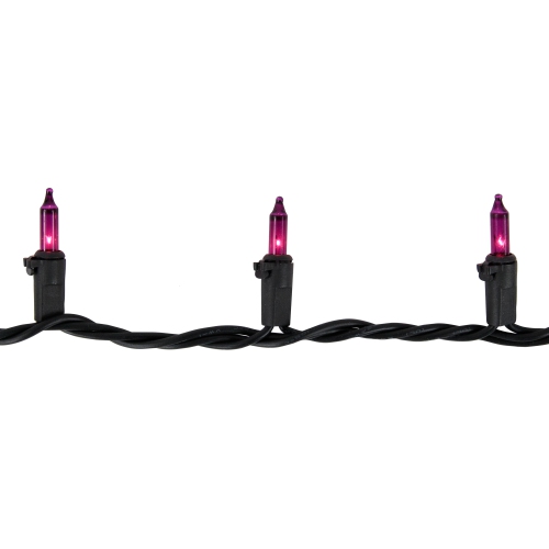 100-Count Purple Mini Incandescent Christmas Light Set, 21.5ft Black Wire