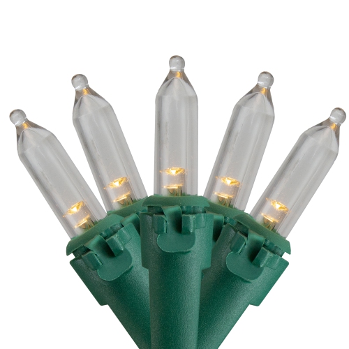 NORTHLIGHT  50-Count Warm White Led Mini Christmas Lights, 32Ft Wire In Green