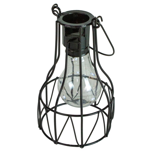 6.5" Black Geometric Edison Outdoor Hanging Solar Lantern with Handle