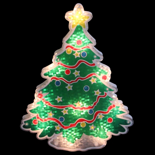 12.5" Lighted Holographic Christmas Tree Window Silhouette Decor