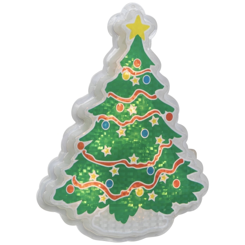12.5" Lighted Holographic Christmas Tree Window Silhouette Decor
