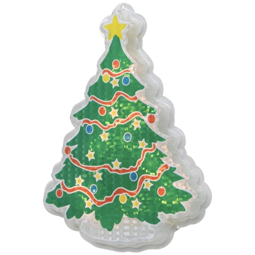 12.5" Lighted Holographic Christmas Tree Window Silhouette Decor