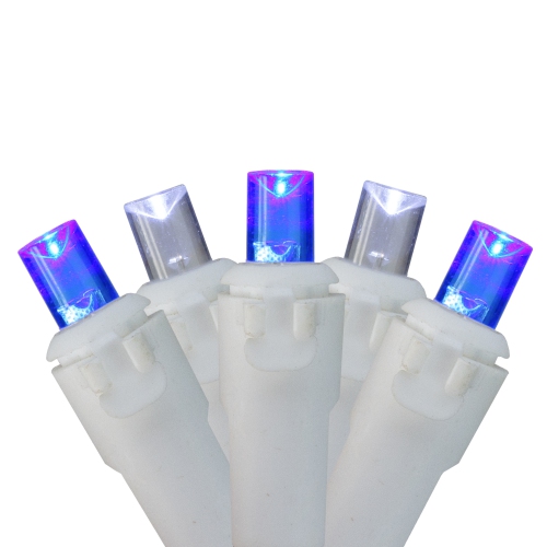 50 Blue and White LED Wide Angle Christmas Lights - 16.25 ft White Wire