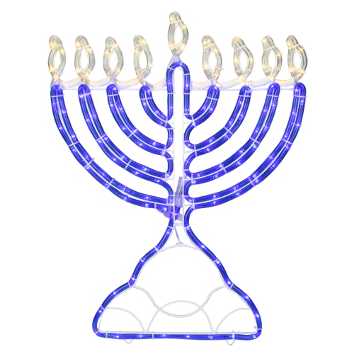 NORTHLIGHT  150 Clear And Led Hanukkah Menorah Rope Lights - 1.4 Ft White Wire In Blue