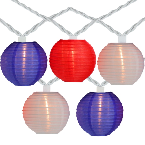NORTHLIGHT  10-Count And Blue Round Chinese Lantern String Lights, 7.5Ft White Wire In Red