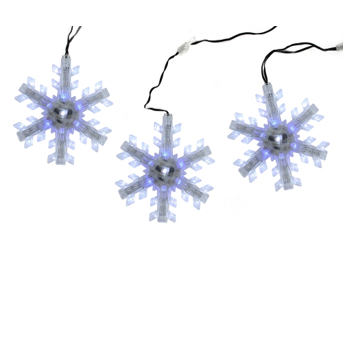 Set of 3 Cascading White and Blue Snowfall LED Snowflake Christmas Lights 25"