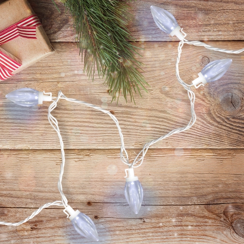 25 Count Pure White LED C9 Christmas Lights, 16 ft White Wire
