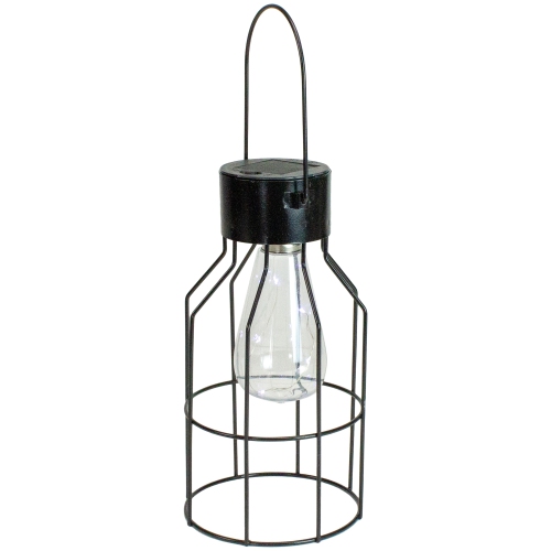 NORTHLIGHT  9.5" Outdoor Hanging Geometric Solar Lantern With Handle In Black