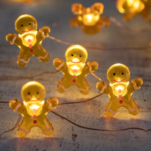 10-Count LED Mini Gingerbread Men Christmas Fairy Lights, 5.25ft, Copper Wire