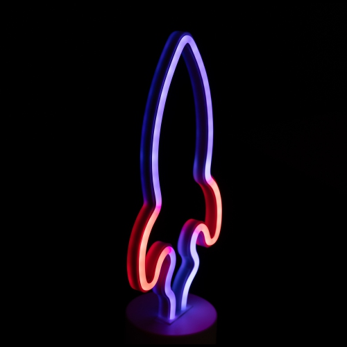 9" Blue and Red LED Neon Style Rocket Ship Table Light