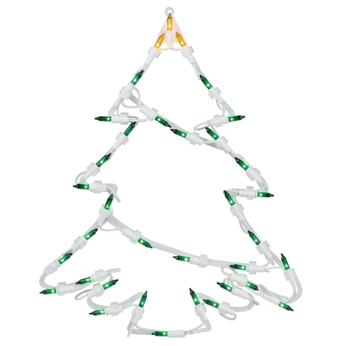 15" Green and Yellow Lighted Christmas Tree Window Silhouette Decoration