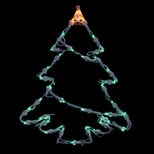 15" Green and Yellow Lighted Christmas Tree Window Silhouette Decoration