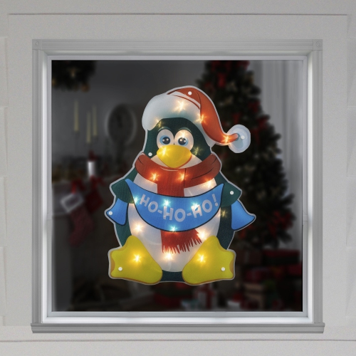 17.5" Lighted Penguin Christmas Window Silhouette