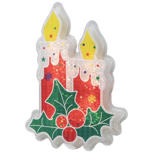 Décoration de fenêtre en forme de silhouette de Noël, chandelle rouge baie illuminée, 12 po