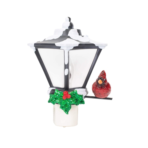 6" Cardinal on a Snow Covered Street Lamp Flickering Christmas Night Light