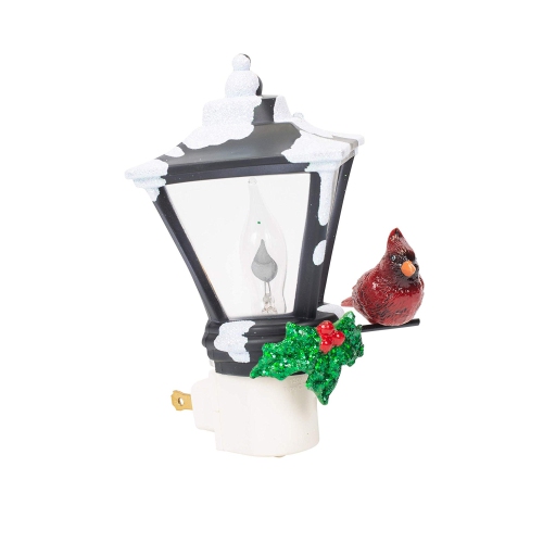 6" Cardinal on a Snow Covered Street Lamp Flickering Christmas Night Light