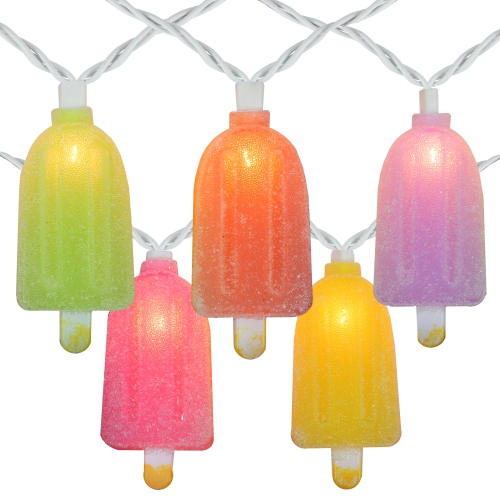 NORTHLIGHT  10-Count Vibrantly Colored Sugared Ice Pop Outdoor Patio String Light Set, 7.25Ft Wire In White