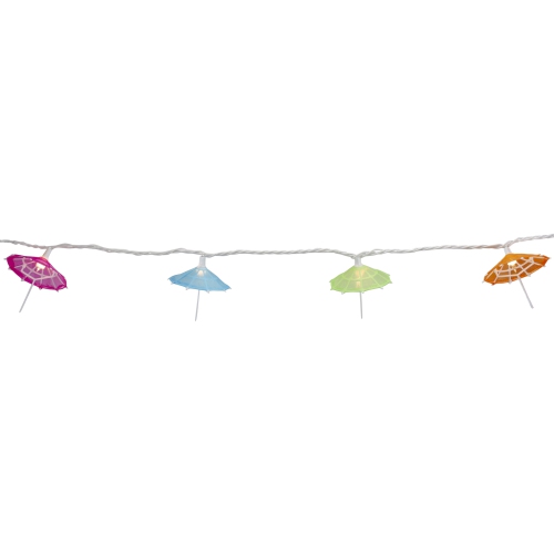 10 Count Colorful Drink Umbrella Novelty String Lights, 6.5 ft White Wire
