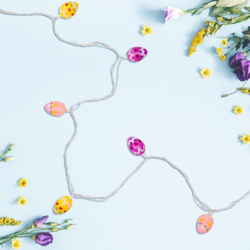 10-Count Pastel Multi-Color Easter Egg String Light Set, 7.25ft White Wire