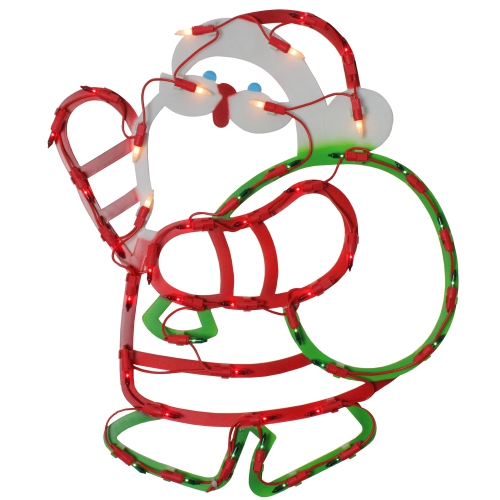 NORTHLIGHT  Lighted Santa Claus With Gift Sack Christmas Window Silhouette - 17.5 Inch