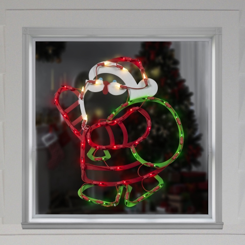 Lighted Santa Claus with Gift Sack Christmas Window Silhouette - 17.5 Inch