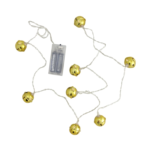 8 Battery Operated Gold LED Jingle Bell Christmas Lights - Clear Wire