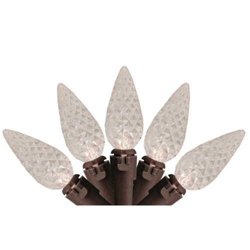 NORTHLIGHT  70 Warm Led Faceted C6 Christmas Lights - 23 Ft Brown Wire In White