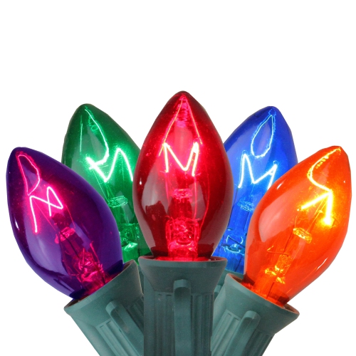 Set of 25 Transparent Multi-Color C7 Twinkle Christmas Lights - 24 ft. Green Wire