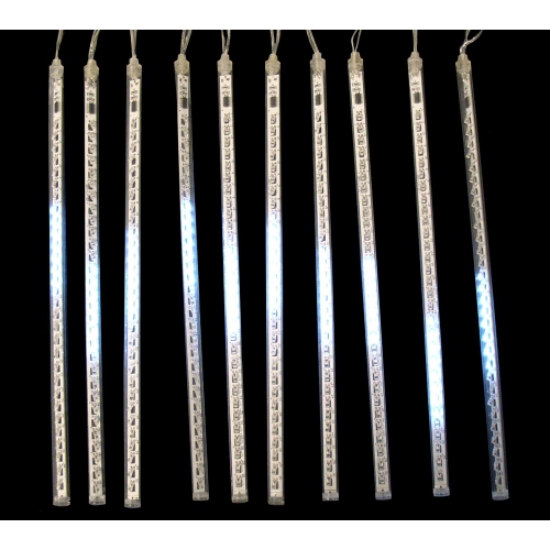 Set of 10 White LED Dripping Snowfall Icicle Christmas Lights - 20.5 ft Clear Wire