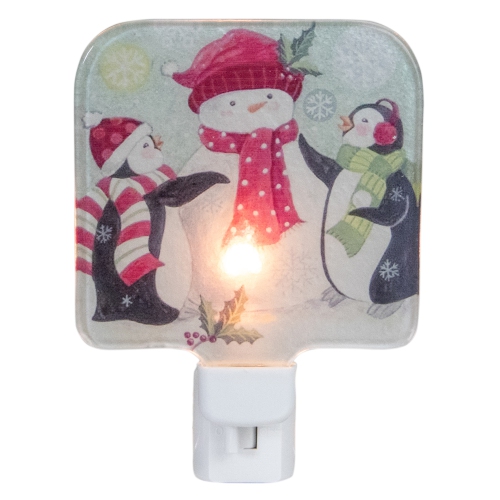 4" Snowman and Penguins Glass Christmas Night Light