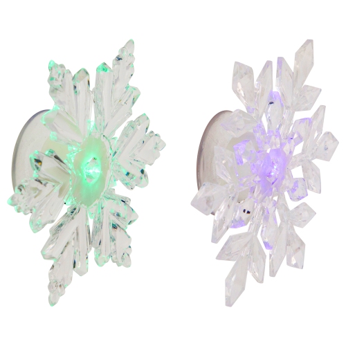 Set of 2 LED Lighted Icy Crystal Snowflake Christmas Window Decorations 5.5"