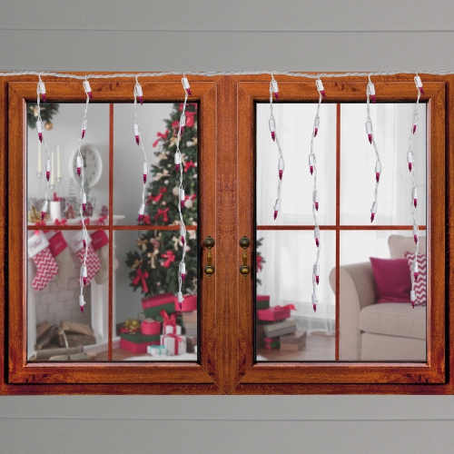 100 Count Pink Mini Icicle Christmas Lights - 7ft, White Wire