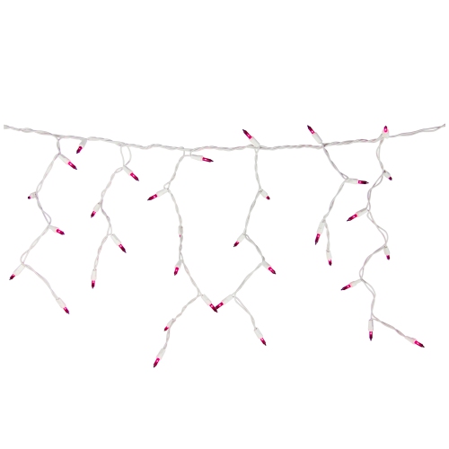 100 Count Pink Mini Icicle Christmas Lights - 7ft, White Wire