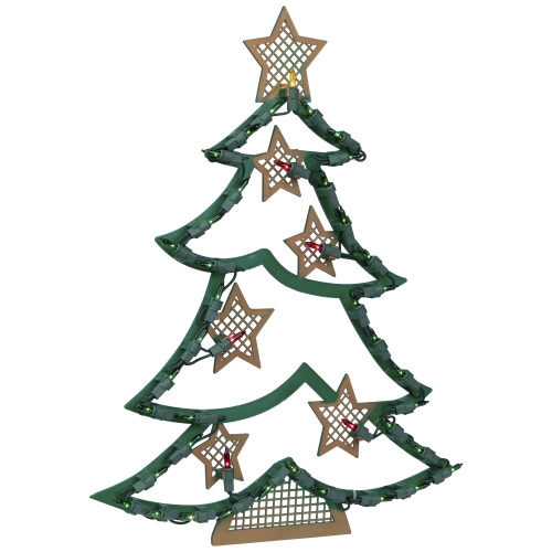 17.75" Lighted Christmas Tree with Stars Window Silhouette