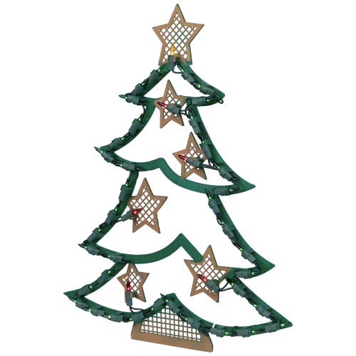 17.75" Lighted Christmas Tree with Stars Window Silhouette