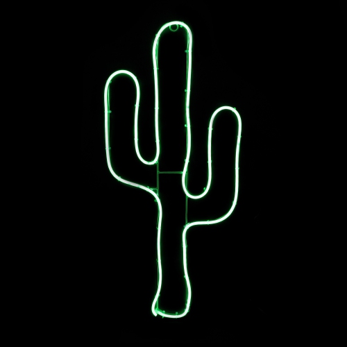 24.5" Neon Style LED Lighted Green Cactus Window Silhouette Decoration