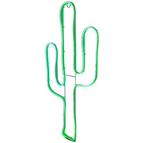 24.5" Neon Style LED Lighted Green Cactus Window Silhouette Decoration
