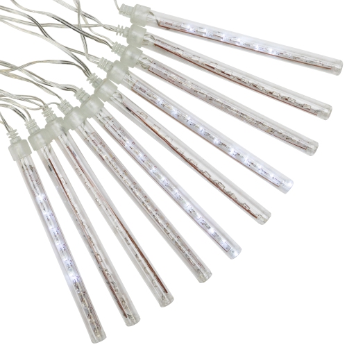 Set of 10 White Transparent Dripping Icicle Snowfall Christmas Light Tubes - 14.25 ft Clear Wire