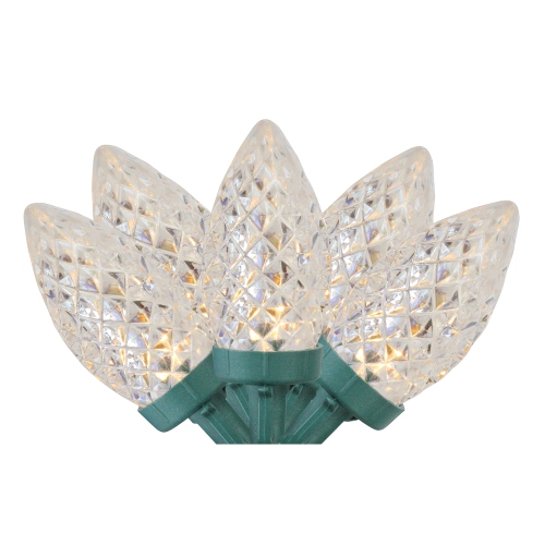 NORTHLIGHT  100 Warm White Led Faceted C7 Christmas Lights - 66 Ft Wire In Green
